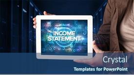  Presentation with tablet - Colorful PPT theme enhanced with young-business-person-working backdrop and a ocean colored foreground