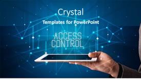  Presentation with access - Amazing PPT theme having young-business-person-working backdrop and a ocean colored foreground