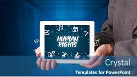  Presentation with human person - Beautiful presentation theme featuring young-business-person-working backdrop and a ocean colored foreground