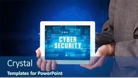  Presentation with cyber security - PPT theme with young-business-person-working background and a ocean colored foreground