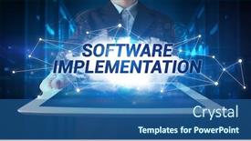  Presentation with software - Presentation design with young-business-person-working background and a ocean colored foreground