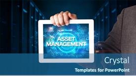  Presentation with asset management - Colorful PPT theme enhanced with young-business-person-working backdrop and a ocean colored foreground