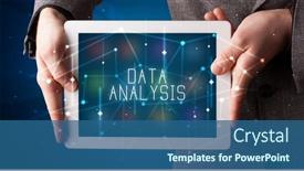  Presentation with data analysis - Cool new PPT theme with young-business-person-working backdrop and a ocean colored foreground