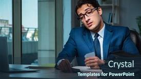  Presentation with business cards - Theme with young business playing cards late in office background and a navy blue colored foreground