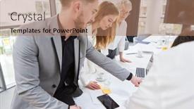  Presentation with team planning - Presentation theme with young-business-start-up-founder background and a coral colored foreground