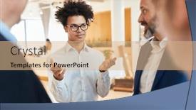  Presentation with partners - Theme enhanced with young-business-start-up-founder background and a coral colored foreground