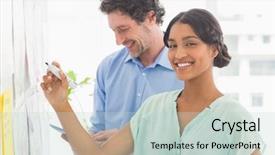  Presentation with team - Audience pleasing slide set consisting of young-business-team-analyzing-charts backdrop and a lemonade colored foreground