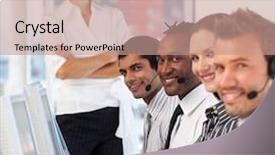  Presentation with team work - Cool new presentation theme with young business team at work backdrop and a coral colored foreground