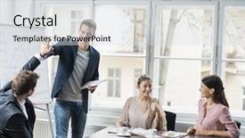  Presentation with success business - Presentation enhanced with young business team enjoying success background and a light gray colored foreground