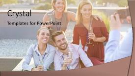  Presentation with engagement - Slide deck having young business team posing background and a coral colored foreground