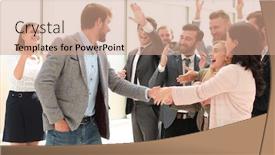  Presentation with team leader - Theme having young-business-team-welcoming background and a coral colored foreground