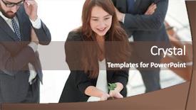  Presentation with team - Presentation theme featuring young business team with fresh background and a  colored foreground