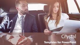  Presentation with team working together - Cool new slide deck with young business team working together in the car backdrop and a violet colored foreground