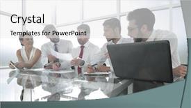  Presentation with team working together - Audience pleasing slide deck consisting of young business team backdrop and a white colored foreground
