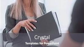  Presentation with questions - Presentation design enhanced with young business woman asking questions during interview background and a gray colored foreground