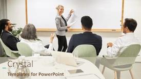  Presentation with whiteboard - Presentation consisting of young-business-woman-giving background and a lemonade colored foreground