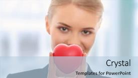  Presentation with heart - Amazing slides having young business woman holding heart backdrop and a light blue colored foreground