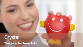  Presentation with heart - Theme having young business woman holding heart background and a  colored foreground