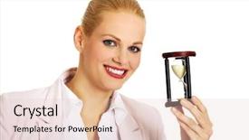  Presentation with time - Slide set consisting of young business woman holding hourglass background and a lemonade colored foreground