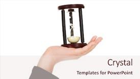  Presentation with time - PPT theme with young business woman holding hourglass background and a sky blue colored foreground