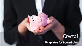  Presentation with piggy bank - Amazing slides having young business woman holding backdrop and a black colored foreground
