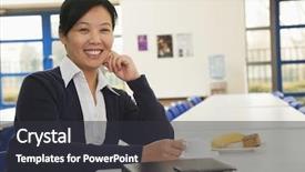  Presentation with cafeteria - Cool new slides with young business woman in company cafeteria backdrop and a dark gray colored foreground