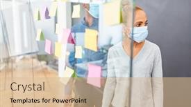  Presentation with sticky notes - Cool new presentation design with young-business-woman-in-front backdrop and a lemonade colored foreground