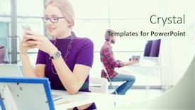  Presentation with office - Slide set with young-business-woman-in-office background and a cream colored foreground