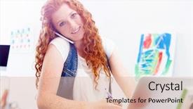  Presentation with office - Presentation theme consisting of young-business-woman-in-office background and a lemonade colored foreground