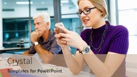  Presentation with office - Beautiful PPT layouts featuring young-business-woman-in-office backdrop and a coral colored foreground