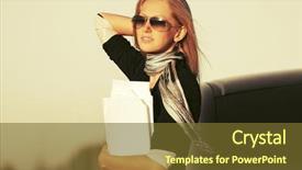  Presentation with car business - Slides consisting of young business woman in sunglasses next to her car female blond fashion model outdoor background and a tawny brown colored foreground