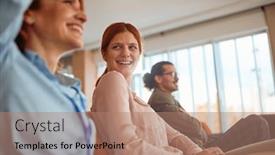  Presentation with atmosphere - Presentation design consisting of young-business-woman-is-having background and a  colored foreground