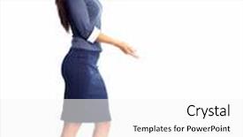  Presentation with red white blue business - Slide deck featuring young business woman isolated on white background background and a white colored foreground