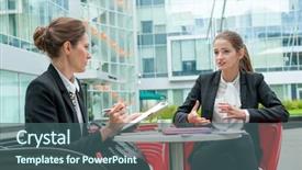  Presentation with professional interview - Colorful PPT theme enhanced with young business woman job interview backdrop and a ocean colored foreground