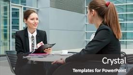 Presentation with job interview - Audience pleasing PPT layouts consisting of young business woman job interview backdrop and a dark gray colored foreground