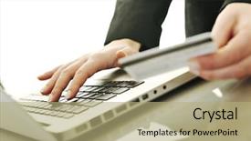  Presentation with online payment - Audience pleasing slides consisting of young business woman making online backdrop and a mint green colored foreground