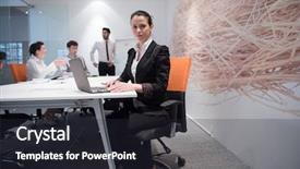  Presentation with board meeting - Cool new PPT theme with young business woman on meeting usineg laptop computer blured group of people in background at modern bright startup office interior taking notes on white flip board and brainstorming about plans backdrop and a dark gray colored foreground