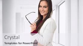  Presentation with office - Theme with young-business-woman-portrait background and a sky blue colored foreground