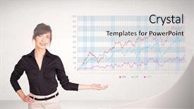  Presentation with stock market - Amazing presentation having young business woman presenting stock backdrop and a light gray colored foreground