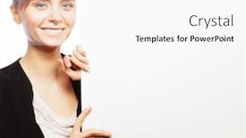  Presentation with signboard - Colorful PPT layouts enhanced with young business woman showing blank signboard backdrop and a pink colored foreground