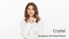  Presentation with confident - Cool new slide set with young business woman showing silence backdrop and a white colored foreground