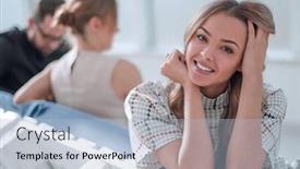  Presentation with lobby - Colorful slide set enhanced with young-business-woman-sitting backdrop and a light blue colored foreground