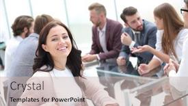  Presentation with corporate - PPT layouts enhanced with young-business-woman-sitting background and a soft green colored foreground