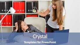  Presentation with overworked - Cool new theme with young business woman tries to wake the sleeping coworker on a workplace in the office overworked backdrop and a ocean colored foreground