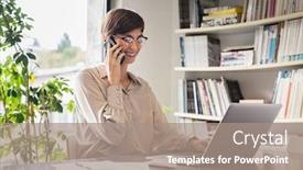  Presentation with smart home - PPT layouts enhanced with young-business-woman-using-laptop background and a coral colored foreground