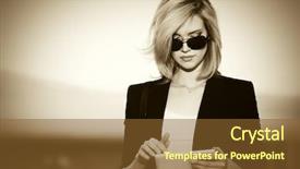  Presentation with city street - Cool new PPT layouts with young business woman using tablet backdrop and a tawny brown colored foreground