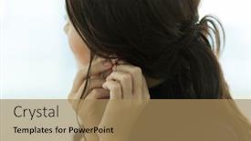  Presentation with accessories - PPT theme having young-business-woman-wearing-accessories background and a coral colored foreground