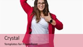  Presentation with creativity - Theme with young business woman wearing elegant background and a  colored foreground