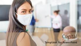  Presentation with corona virus - Presentation theme consisting of young-business-woman-wearing background and a coral colored foreground