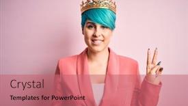  Presentation with business pink - PPT theme having young-business-woman-with-blue background and a coral colored foreground